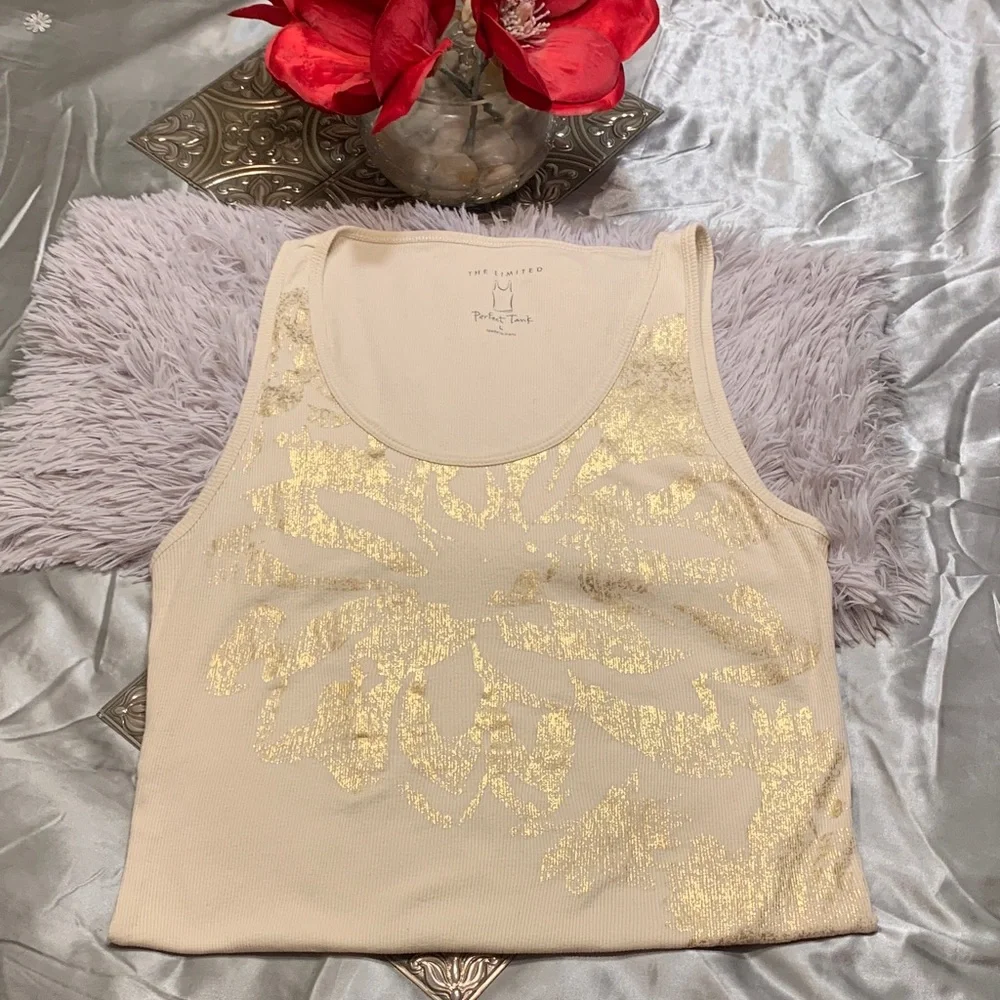 🌹Retro The Limited • Women's Beige & Gold Floral Perfect Tank Top - Picture 1 of 8